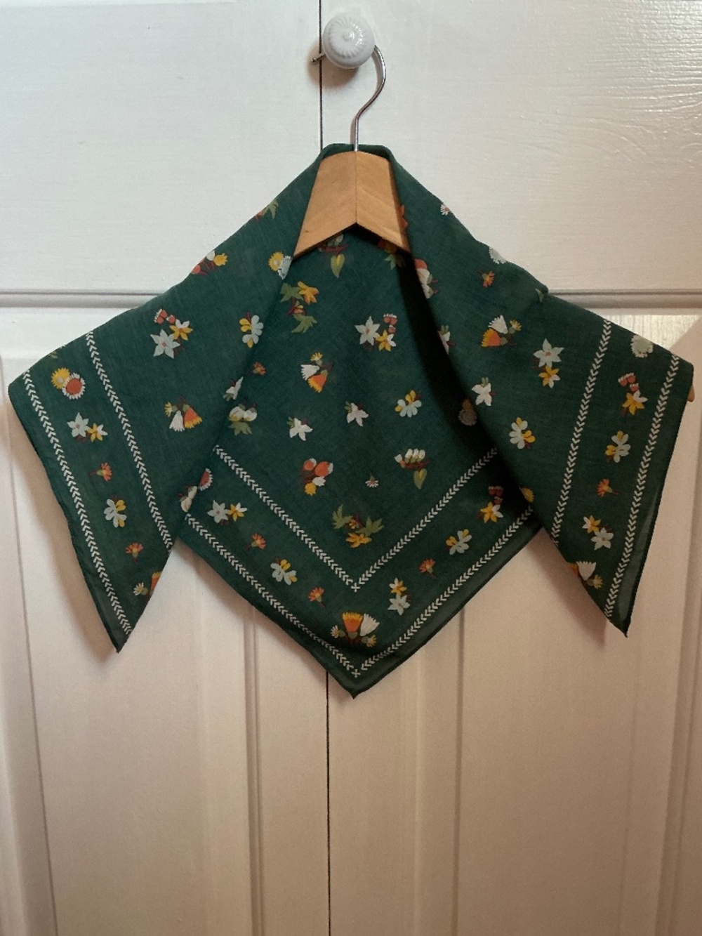 Madewell | Organic Cotton Bandana Scarf Green with Yellow and Orange Floral